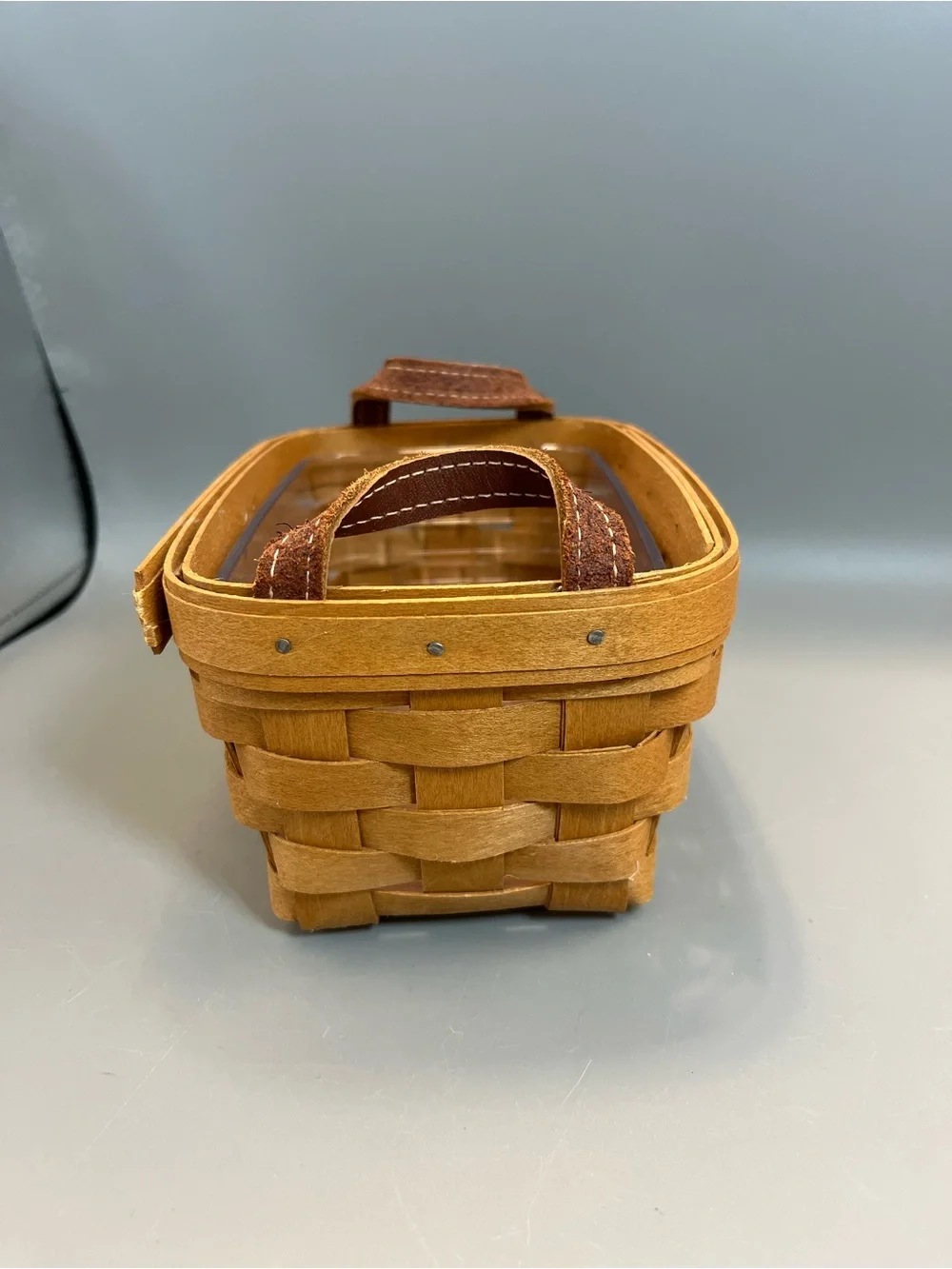 Vintage Longaberger 2010 Small Market Basket Leather Handle W/ Plastic Protector